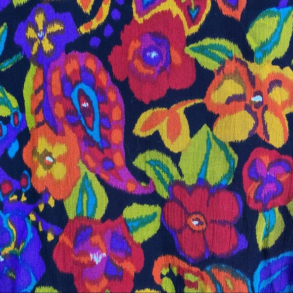 Vintage 80’s Bright Psychedelic Floral Paisley Print Long Sleeve Top Med - Picture 2 of 8